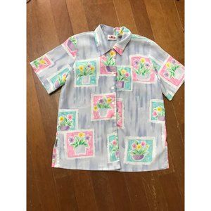 Colorful Blouse Vintage Size 8  Alia petites 80s beach house